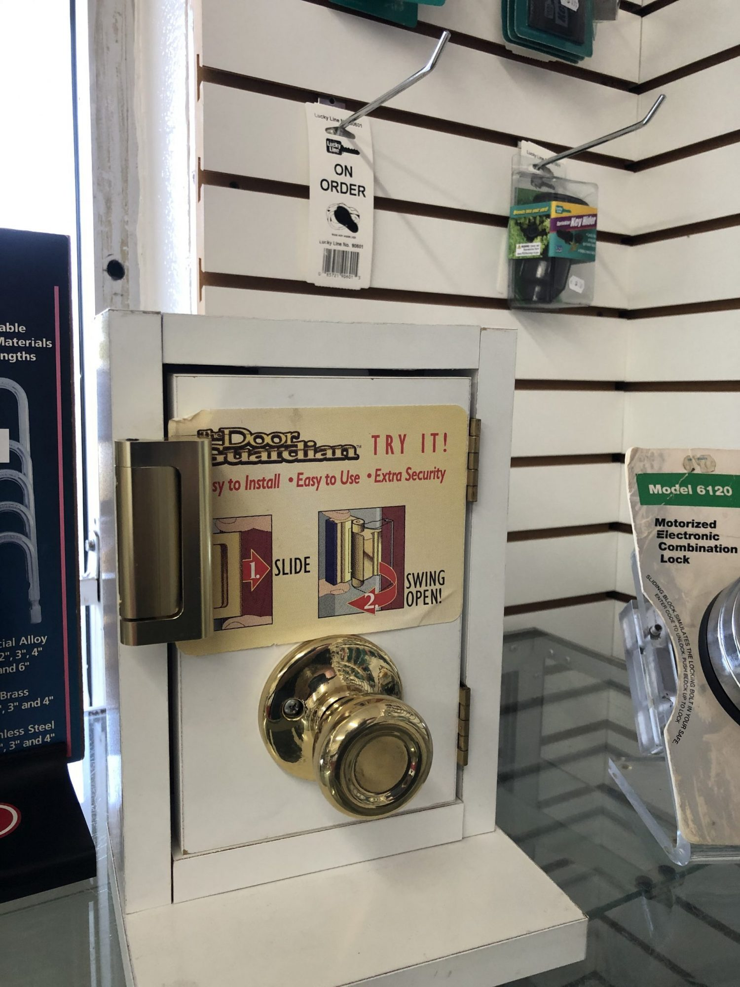 Door with brass knob in store built by our commercial locksmith in Sugar Land.