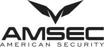 AMSEC American Security logo featuring bold, modern typography and a stylized emblem, representing security and protection services.